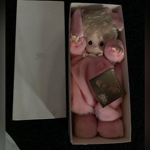 Vintage Precious Moments Doll Heather 16" Vinyl and Plush Rabbit Outfit 1990 EUC